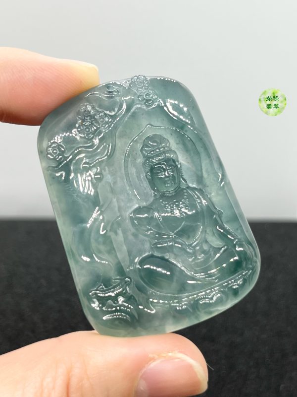 翡翠A貨玉器玉藍水玉觀音菩薩翡翠吊墜 儀態悠閒安適 莊嚴靜穆而不失親切感 - Image 6