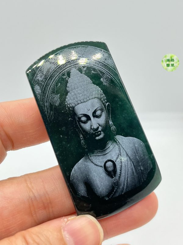 翡翠A貨玉器玉墨翠玉佛祖大日如來釋迦牟尼翡翠吊墜 隱隱散發出淡定深沉的氣息 十分令人着迷 - Image 8