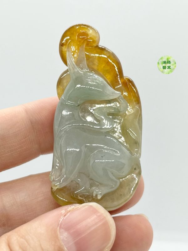 翡翠A貨玉器九尾狐翡翠吊墜 黃翡的部分設計成九條尾巴 寓意能夠吸引異性的好感 - Image 7