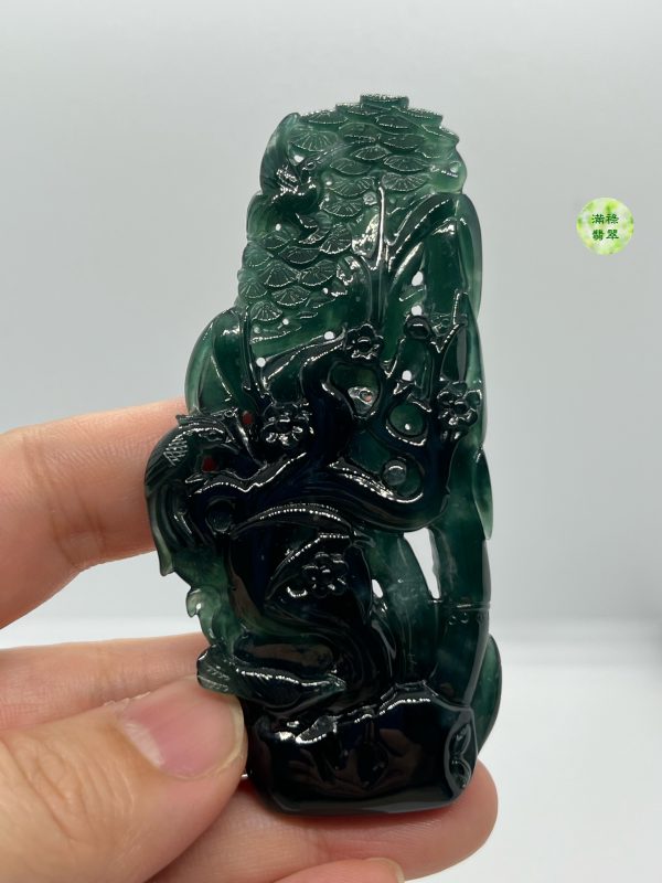 翡翠A貨玉器墨翠松樹翡翠吊墜  底質潤澤 松樹高山屹立 寓意堅韌不拔 自強不息 - Image 7