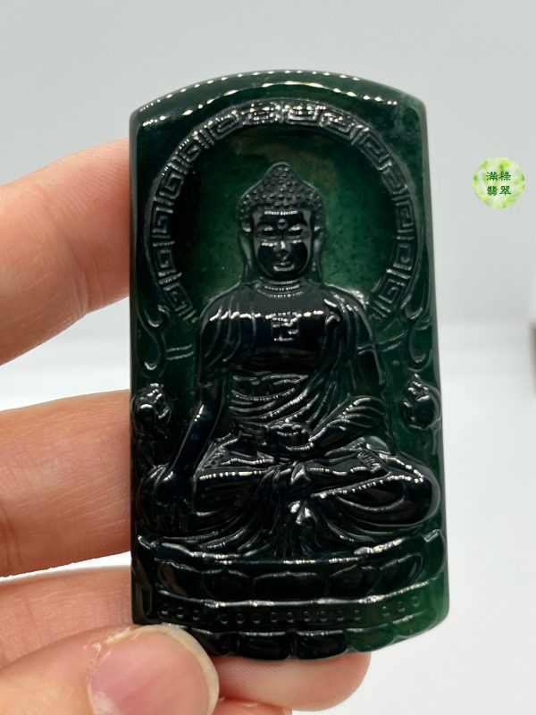 翡翠A貨玉器玉墨翠玉佛祖大日如來釋迦牟尼翡翠吊墜 隱隱散發出淡定深沉的氣息 十分令人着迷 - Image 4