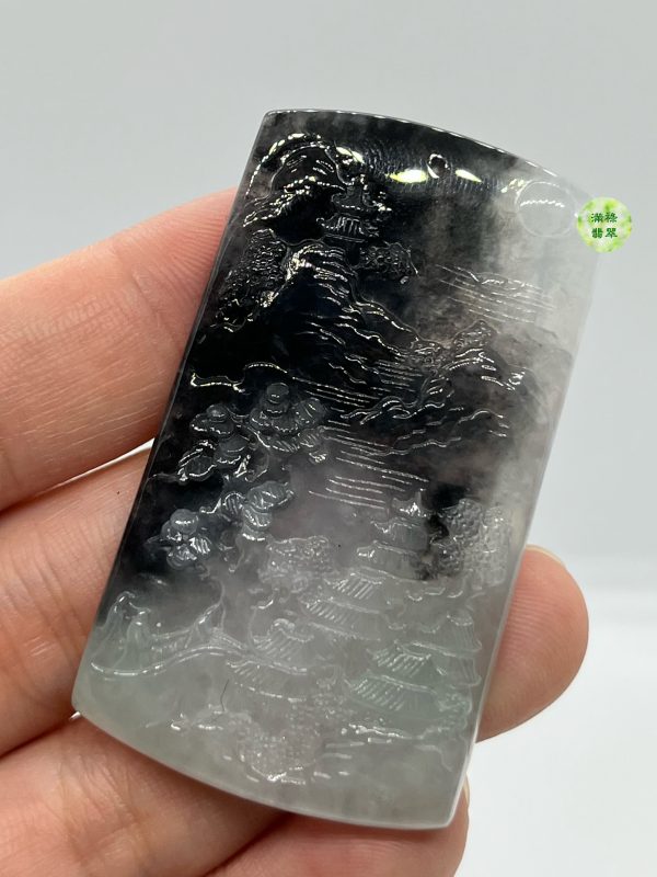 翡翠A貨玉器烏鷄種山水牌翡翠吊墜 山水重墨的味道 確實另有一番風味 自成風格 - Image 3