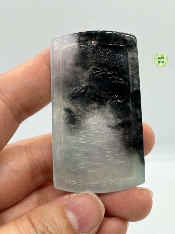 翡翠A貨玉器烏鷄種山水牌翡翠吊墜 山水重墨的味道 確實另有一番風味 自成風格 - Image 7