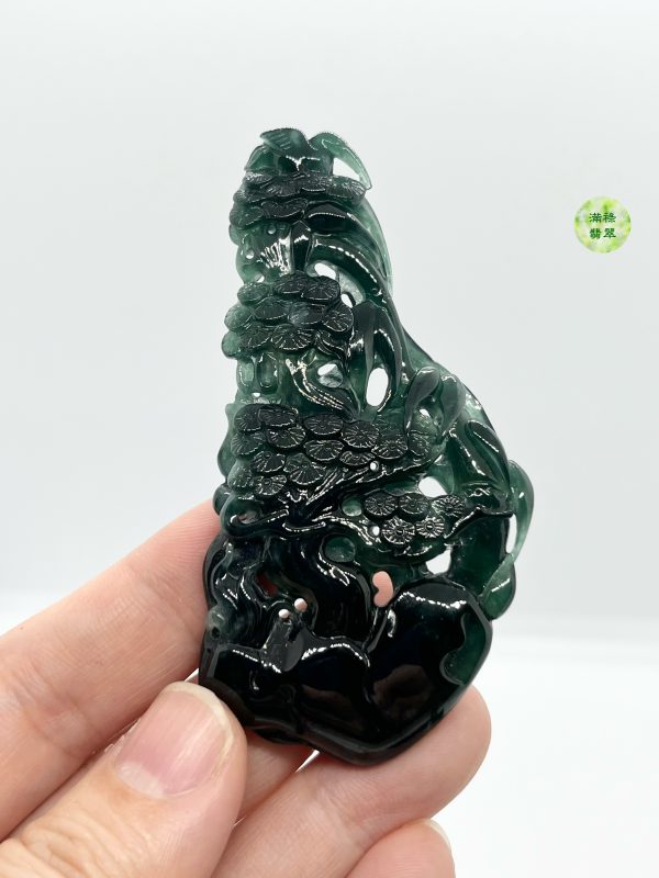 翡翠A貨玉器墨翠松樹翡翠吊墜  墨翠上身非常有韻味的一款牌子 - Image 4