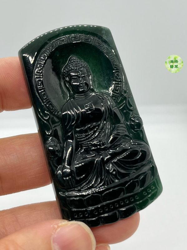 翡翠A貨玉器玉墨翠玉佛祖大日如來釋迦牟尼翡翠吊墜 隱隱散發出淡定深沉的氣息 十分令人着迷 - Image 6