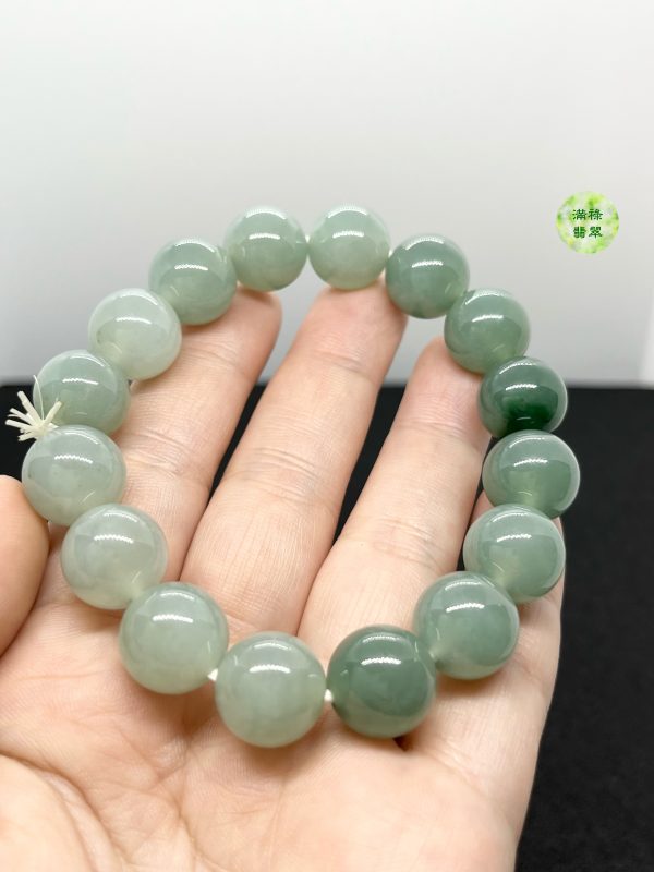 翡翠玉器A貨玉圓珠手串12.8mm 圓珠形寓意事事圓滿 處世圓通 百事百順