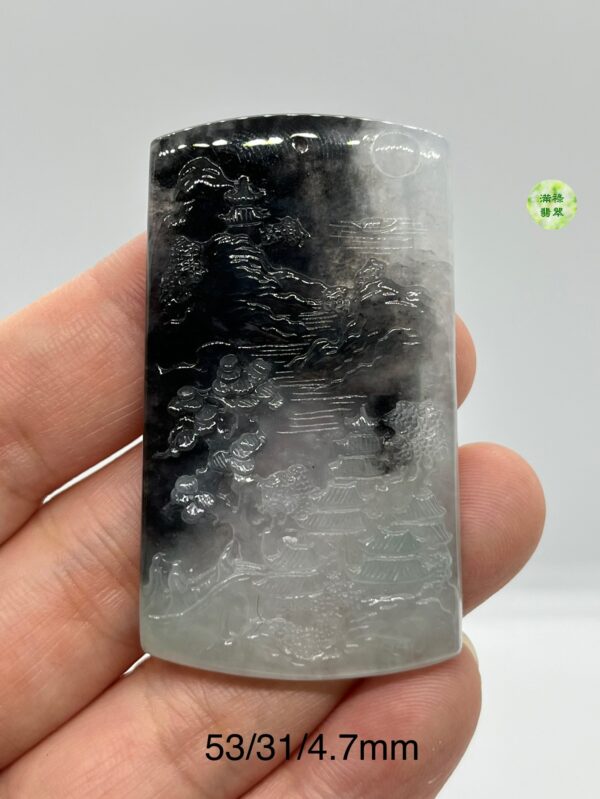 翡翠A貨玉器烏鷄種山水牌翡翠吊墜 山水重墨的味道 確實另有一番風味 自成風格