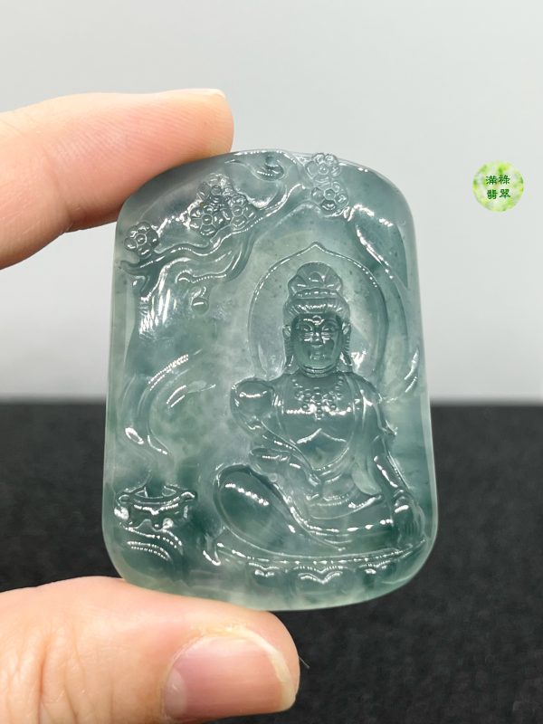 翡翠A貨玉器玉藍水玉觀音菩薩翡翠吊墜 儀態悠閒安適 莊嚴靜穆而不失親切感 - Image 7