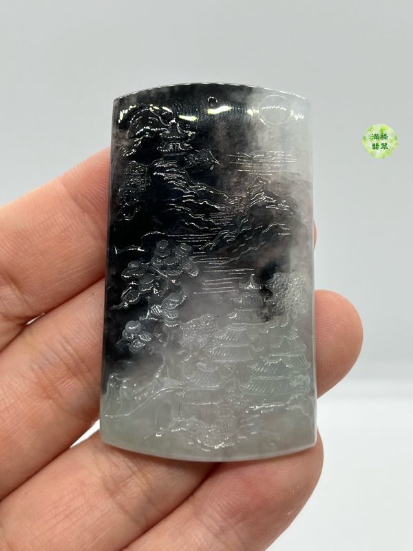翡翠A貨玉器烏鷄種山水牌翡翠吊墜 山水重墨的味道 確實另有一番風味 自成風格 - Image 4