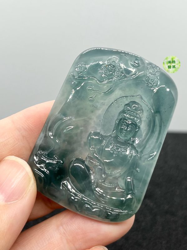 翡翠A貨玉器玉藍水玉觀音菩薩翡翠吊墜 儀態悠閒安適 莊嚴靜穆而不失親切感 - Image 4