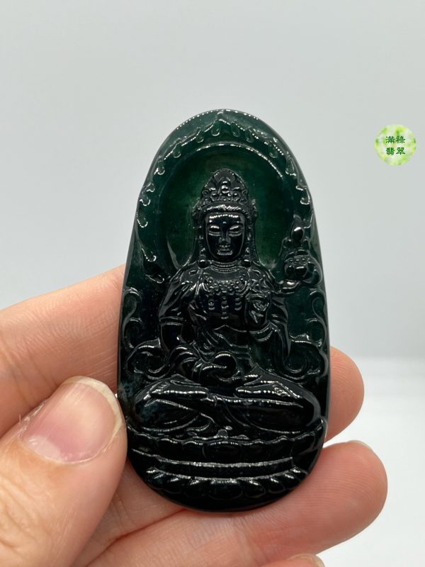 翡翠A貨玉器玉墨翠玉觀音翡翠吊墜 含蓄內斂又略帶威嚴 乃真正的雅士也 - Image 6