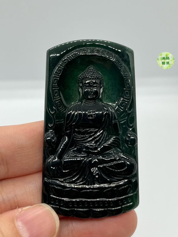 翡翠A貨玉器玉墨翠玉佛祖大日如來釋迦牟尼翡翠吊墜 隱隱散發出淡定深沉的氣息 十分令人着迷 - Image 9