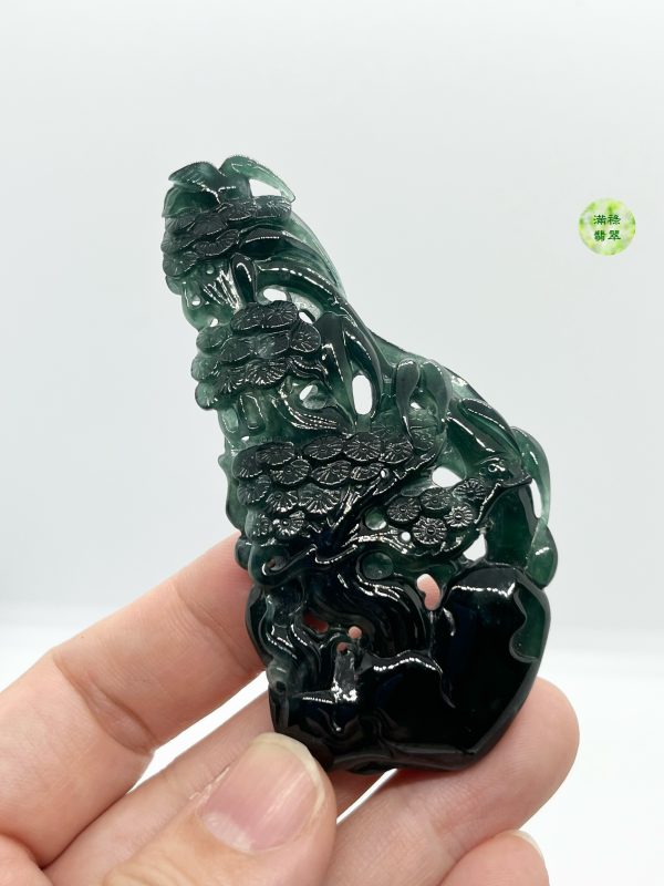 翡翠A貨玉器墨翠松樹翡翠吊墜  墨翠上身非常有韻味的一款牌子 - Image 3