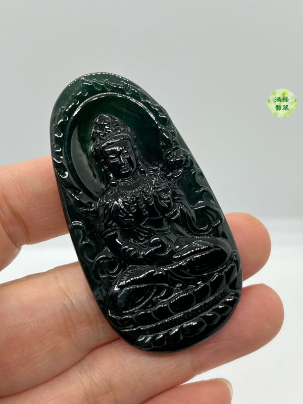 翡翠A貨玉器玉墨翠玉觀音翡翠吊墜 含蓄內斂又略帶威嚴 乃真正的雅士也 - Image 3