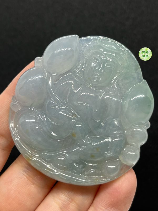 翡翠A貨玉器玉觀音菩薩翡翠吊墜 觀音面相端正詳和 厚身大件 - Image 4