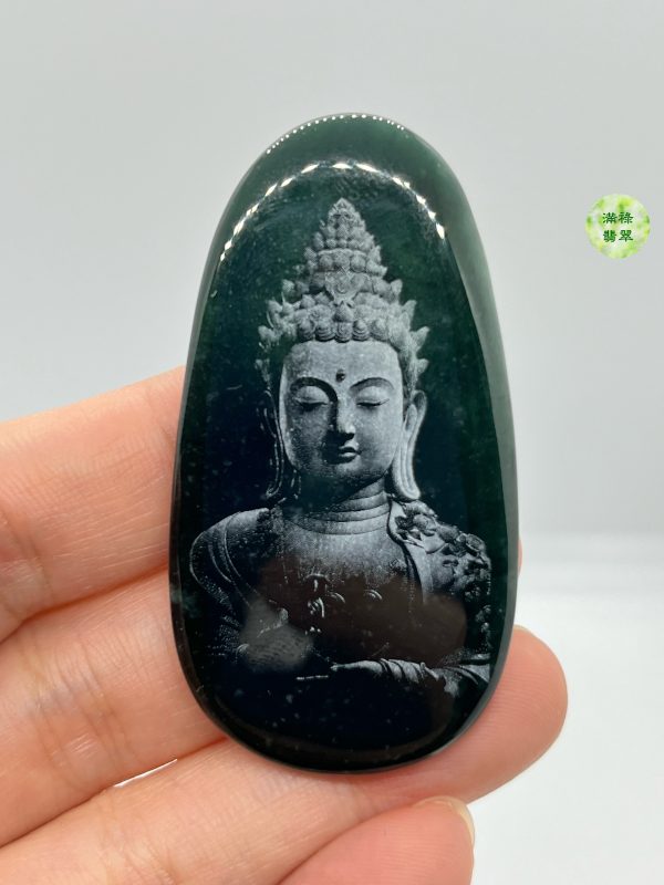 翡翠A貨玉器玉墨翠玉觀音翡翠吊墜 含蓄內斂又略帶威嚴 乃真正的雅士也 - Image 7