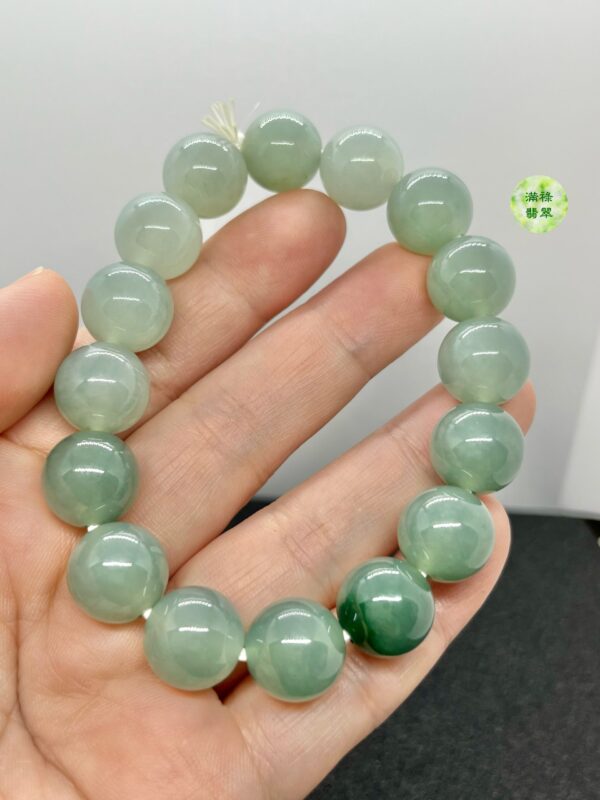 翡翠玉器A貨玉圓珠手串12.8mm 圓珠形寓意事事圓滿 處世圓通 百事百順 - Image 3