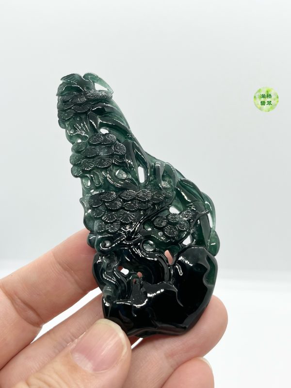 翡翠A貨玉器墨翠松樹翡翠吊墜  墨翠上身非常有韻味的一款牌子 - Image 5