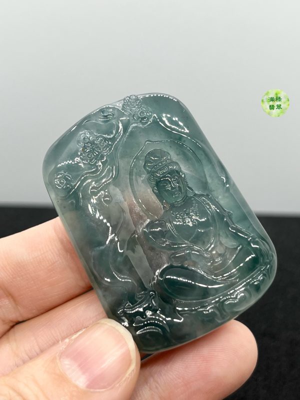 翡翠A貨玉器玉藍水玉觀音菩薩翡翠吊墜 儀態悠閒安適 莊嚴靜穆而不失親切感 - Image 3