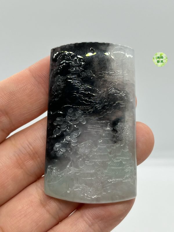 翡翠A貨玉器烏鷄種山水牌翡翠吊墜 山水重墨的味道 確實另有一番風味 自成風格 - Image 6