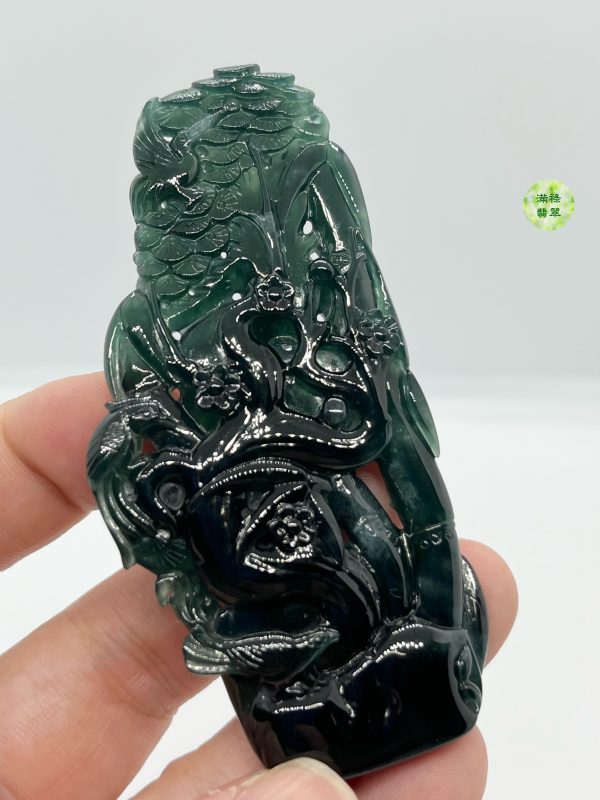 翡翠A貨玉器墨翠松樹翡翠吊墜  底質潤澤 松樹高山屹立 寓意堅韌不拔 自強不息 - Image 6