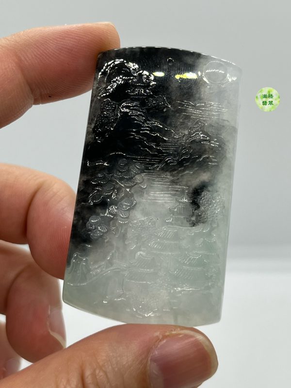 翡翠A貨玉器烏鷄種山水牌翡翠吊墜 山水重墨的味道 確實另有一番風味 自成風格 - Image 8