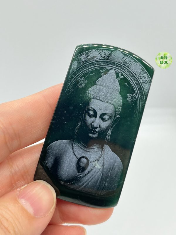 翡翠A貨玉器玉墨翠玉佛祖大日如來釋迦牟尼翡翠吊墜 隱隱散發出淡定深沉的氣息 十分令人着迷 - Image 10