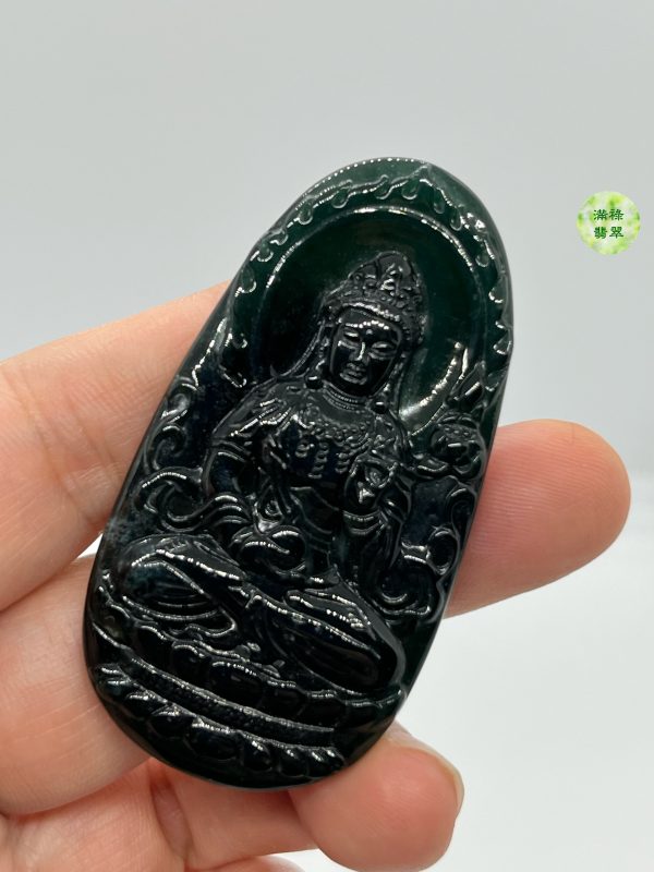 翡翠A貨玉器玉墨翠玉觀音翡翠吊墜 含蓄內斂又略帶威嚴 乃真正的雅士也 - Image 4