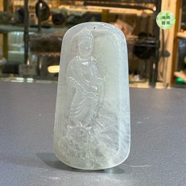 翡翠A貨玉器玉觀音菩薩翡翠吊墜 45.49  x 23.78 x 3.8mm - Image 7