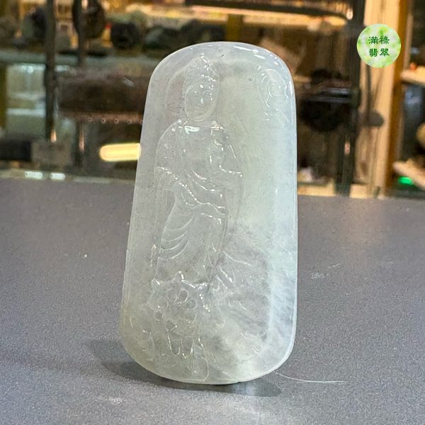 翡翠A貨玉器玉觀音菩薩翡翠吊墜 45.49  x 23.78 x 3.8mm - Image 6