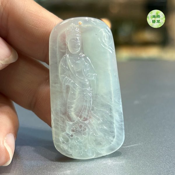 翡翠A貨玉器玉觀音菩薩翡翠吊墜 45.49  x 23.78 x 3.8mm - Image 4