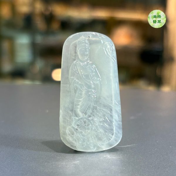 翡翠A貨玉器玉觀音菩薩翡翠吊墜 45.49  x 23.78 x 3.8mm - Image 8