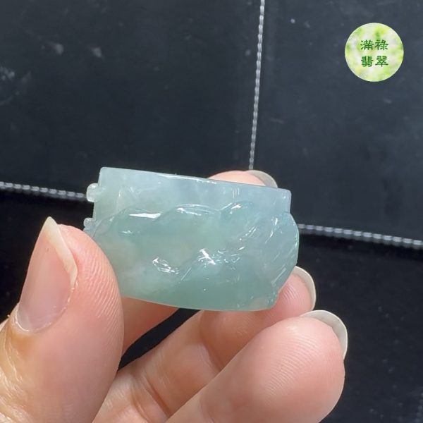精美雕刻糯冰種翡翠A貨山水男士戒指玉扳指 - Image 8