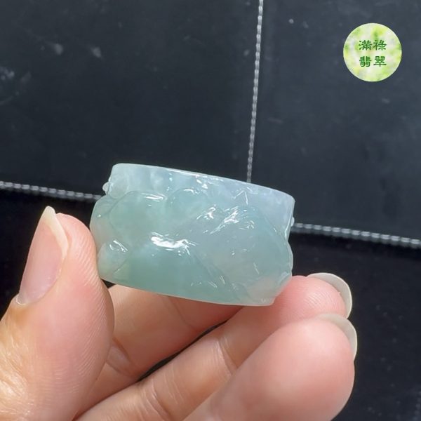 精美雕刻糯冰種翡翠A貨山水男士戒指玉扳指 - Image 6