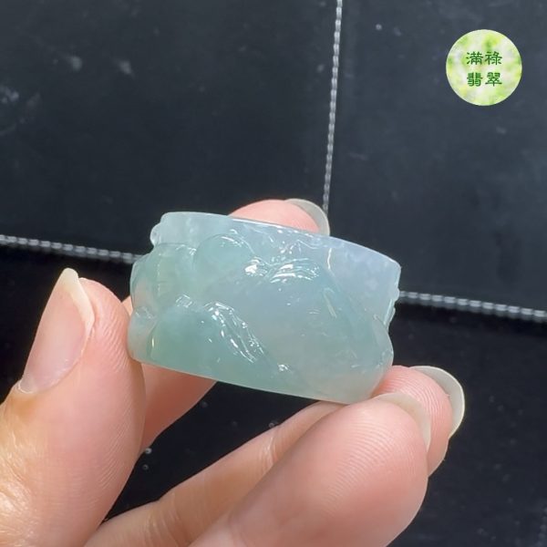 精美雕刻糯冰種翡翠A貨山水男士戒指玉扳指 - Image 5