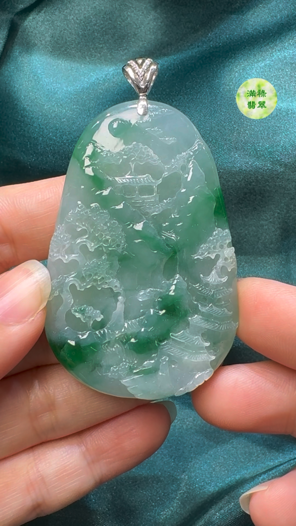 翡翠A貨玉器翡翠山水牌 62-41-6.6mm - Image 4