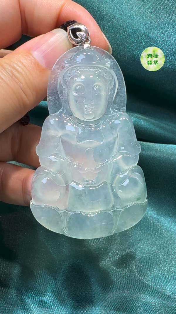 翡翠A貨玉器觀音菩薩翡翠吊墜 66 x 41 x 6.4mm