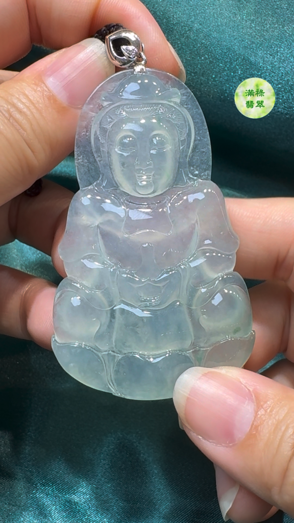 翡翠A貨玉器觀音菩薩翡翠吊墜 66 x 41 x 6.4mm - Image 3