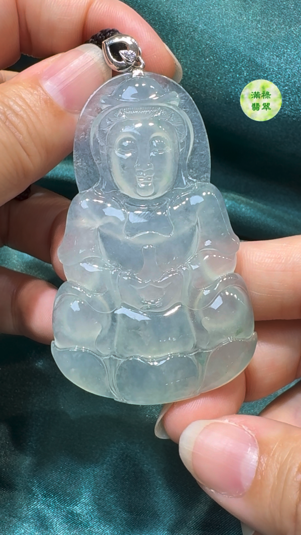 翡翠A貨玉器觀音菩薩翡翠吊墜 66 x 41 x 6.4mm - Image 5