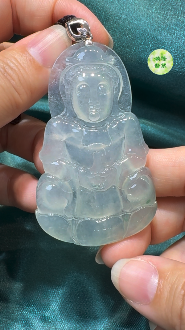 翡翠A貨玉器觀音菩薩翡翠吊墜 66 x 41 x 6.4mm - Image 6