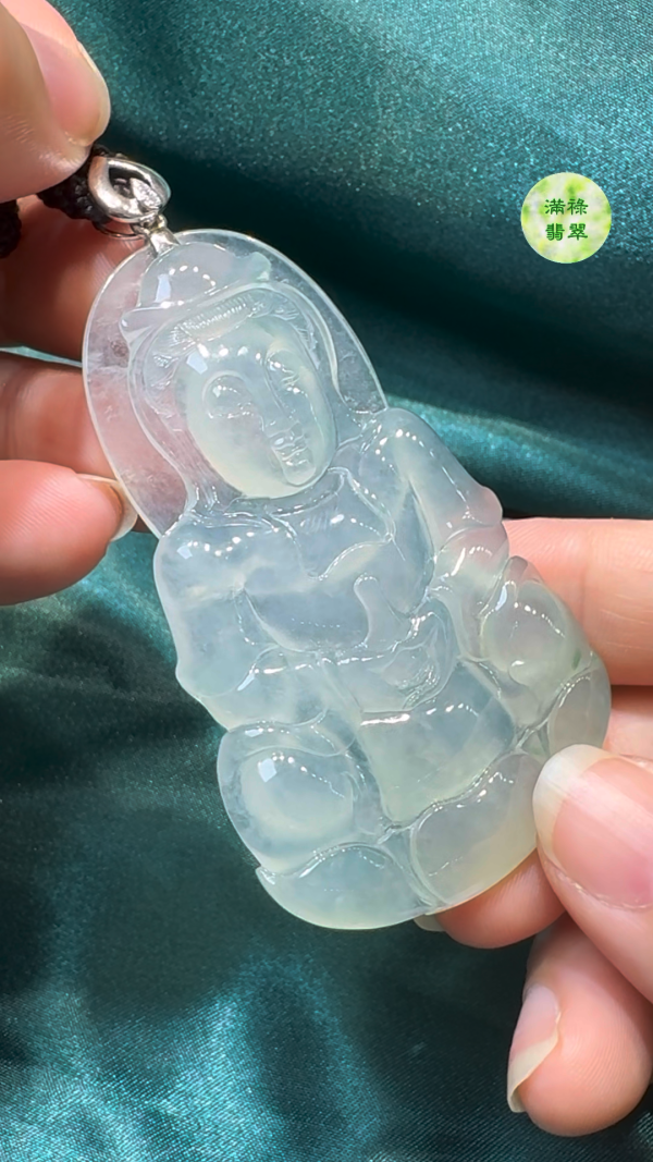翡翠A貨玉器觀音菩薩翡翠吊墜 66 x 41 x 6.4mm - Image 7