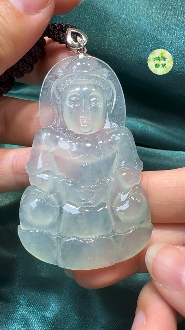 翡翠A貨玉器觀音菩薩翡翠吊墜 66 x 41 x 6.4mm - Image 8