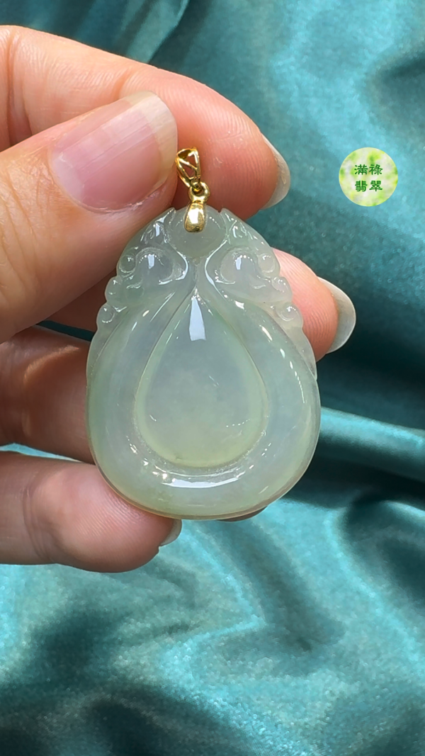 18K白金翡翠A貨玉器福貝翡翠吊墜 約36 x 27 x 4.4mm - Image 2