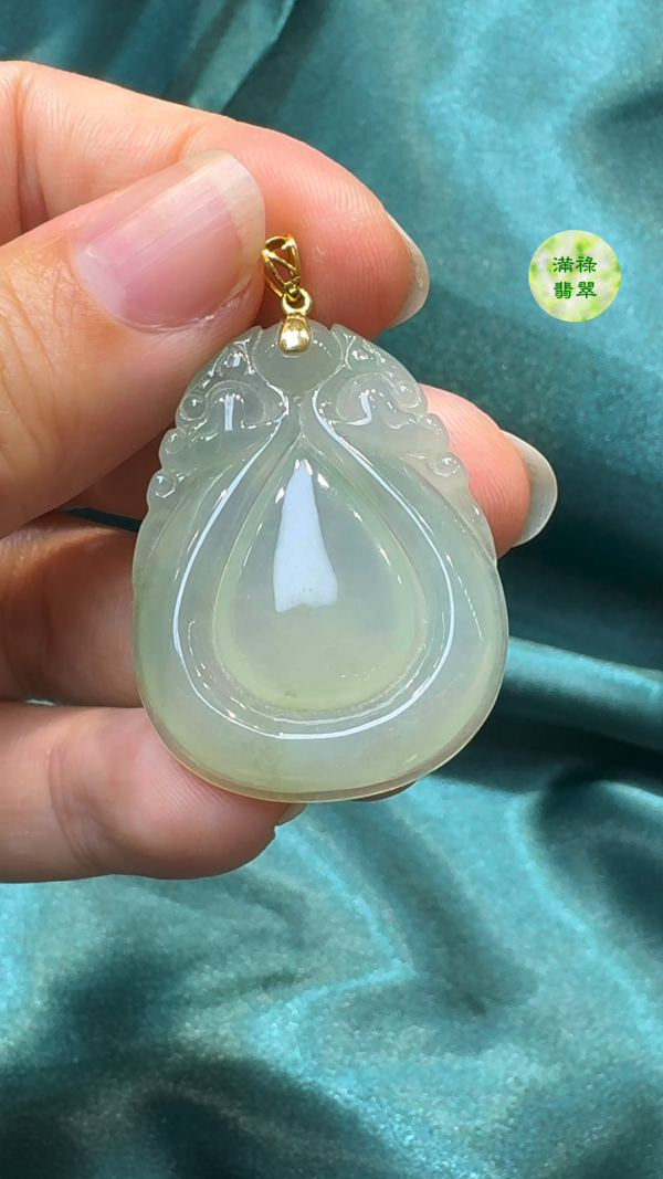 18K白金翡翠A貨玉器福貝翡翠吊墜 約36 x 27 x 4.4mm - Image 3