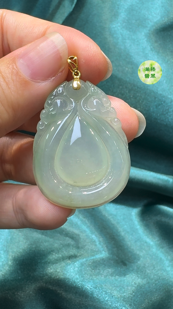 18K白金翡翠A貨玉器福貝翡翠吊墜 約36 x 27 x 4.4mm - Image 4