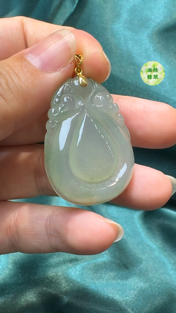 18K白金翡翠A貨玉器福貝翡翠吊墜 約36 x 27 x 4.4mm - Image 5