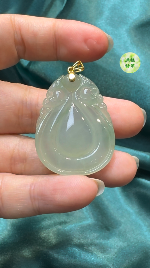 18K白金翡翠A貨玉器福貝翡翠吊墜 約36 x 27 x 4.4mm - Image 6