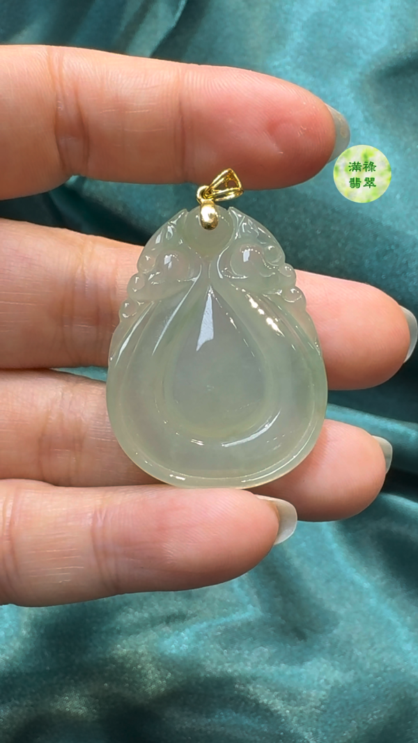 18K白金翡翠A貨玉器福貝翡翠吊墜 約36 x 27 x 4.4mm - Image 7