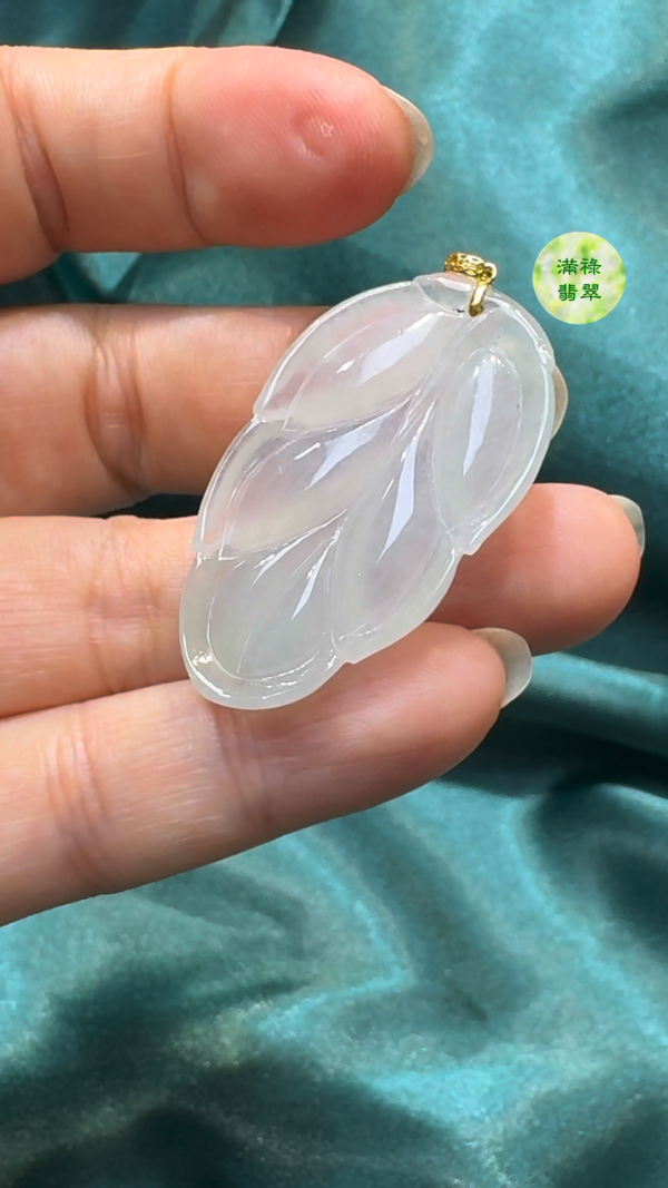翡翠A貨玉器樹葉翡翠吊墜  37-22-5.1mm - Image 6