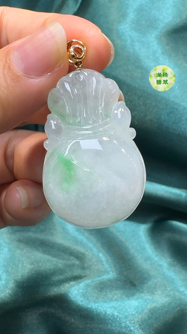 翡翠A貨玉器錢袋翡翠吊墜39 x 26 x 8mm - Image 3